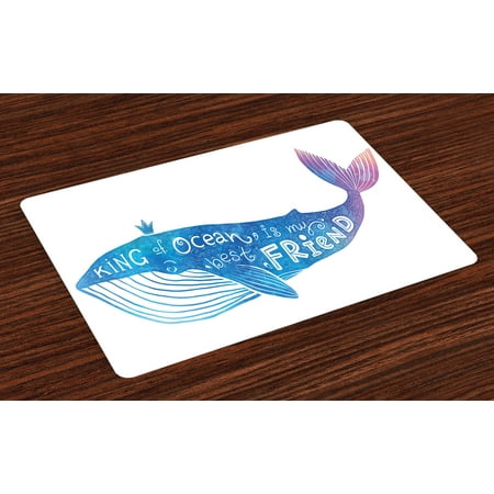King Placemats Set of 4 King of Ocean is My Best Friend in Watercolor Abstract Style Quote on Whale Print, Washable Fabric Place Mats for Dining Room Kitchen Table Decor,Blue and Purple, by