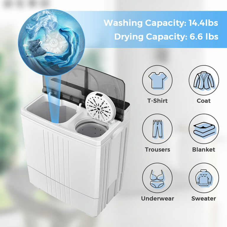 COSTWAY Portable Washing Machine, Twin Tub 21Lbs Capacity, Washer(14.4Lbs)  and Spinner(6.6Lbs), Laundry Machine with Control Knobs, Built-in Drain