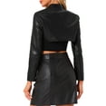 thumbnail image 3 of INSPIRE CHIC Women's Faux Leather Stand Collar Zipper Front Long Sleeve Cropped Jacket S Black, 3 of 6