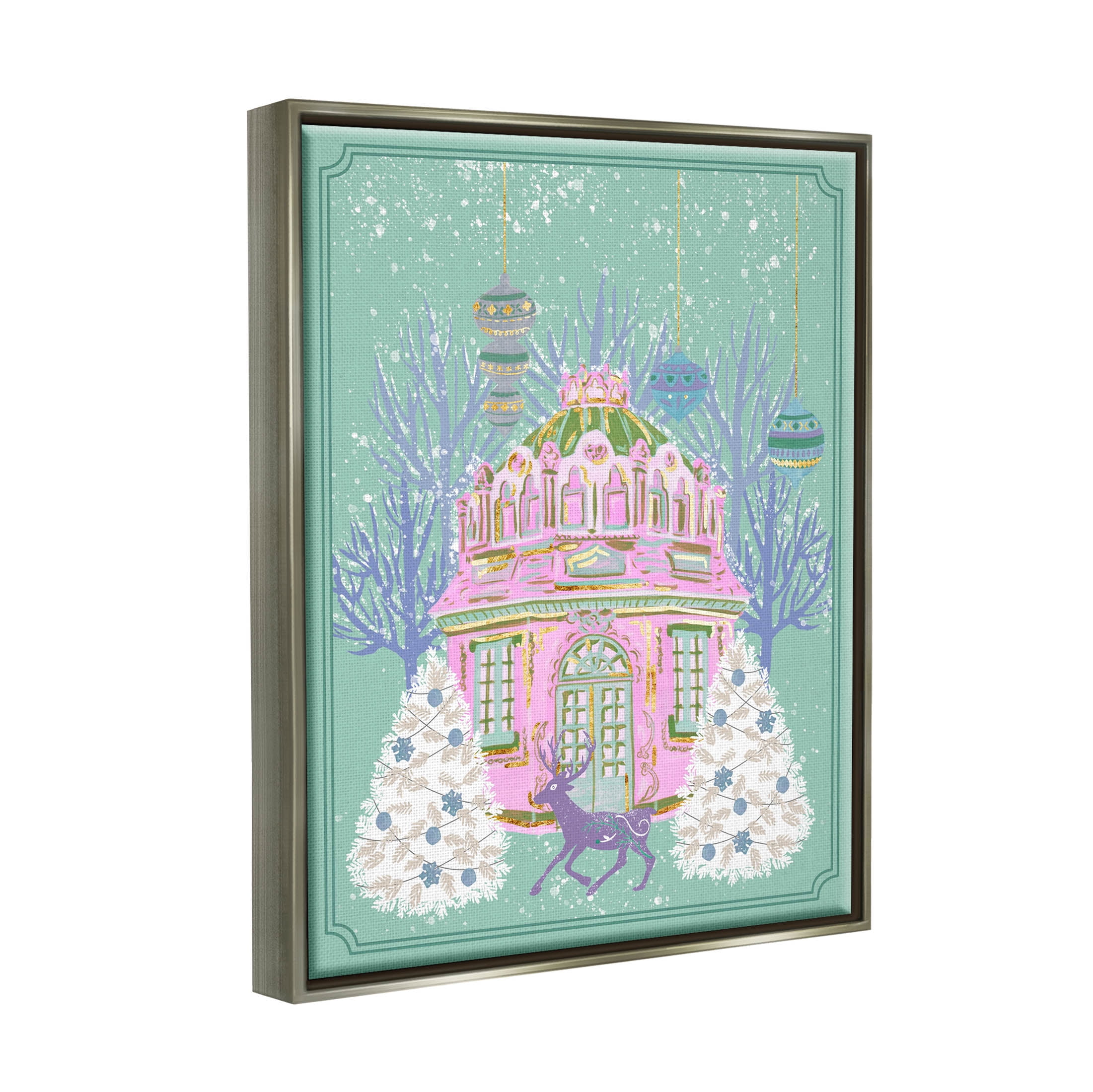 Stupell Industries Vintage Pastel Holiday Reindeer Graphic Art Luster Gray Floating Framed Canvas Print Wall Art, Design by Melissa Wang