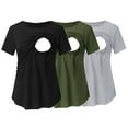 thumbnail image 3 of Youmylove Women Maternity T-Shirt Tee Shirts Short Sleeve Crew Neck Solid Color Asymmetrical Nursed Tops For Breastfeeding 3-Pack Comfy, 3 of 8