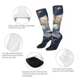 thumbnail image 3 of Xecao Blue Golden Dream Lotus print thigh-high socks, crafted for both men and women with a stretchy, high-opaque design perfect for daily wear, 3 of 6