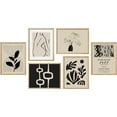 thumbnail image 3 of PixonSign Framed Canvas Print Wall Art Set - Duotone Black Geometric and Plant & Humanities Pattern Poster - Set of 6 Abstract Artwork Minimalism Cultural Art Wall Décor - 12"x16"x6 Natural, 3 of 5