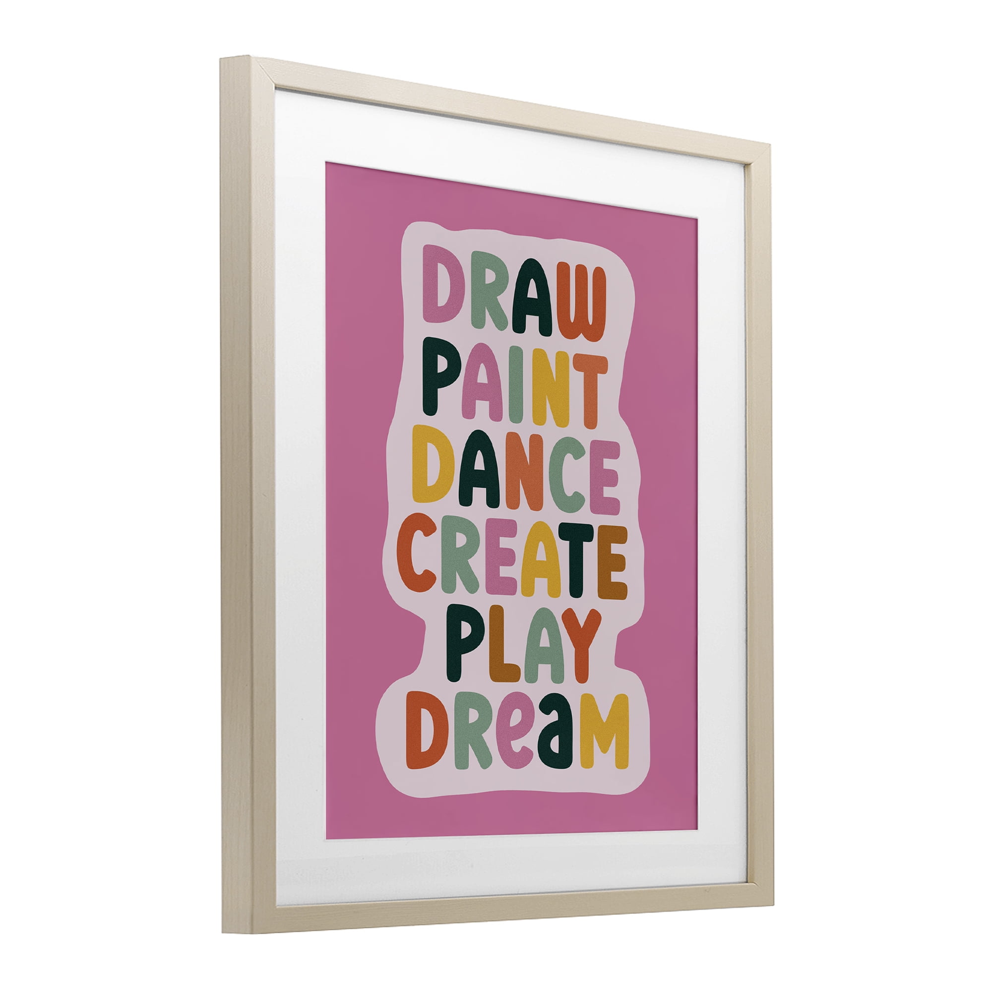 Draw Paint Dance Create Birch Framed Print Under Glass, design by Julia Frost