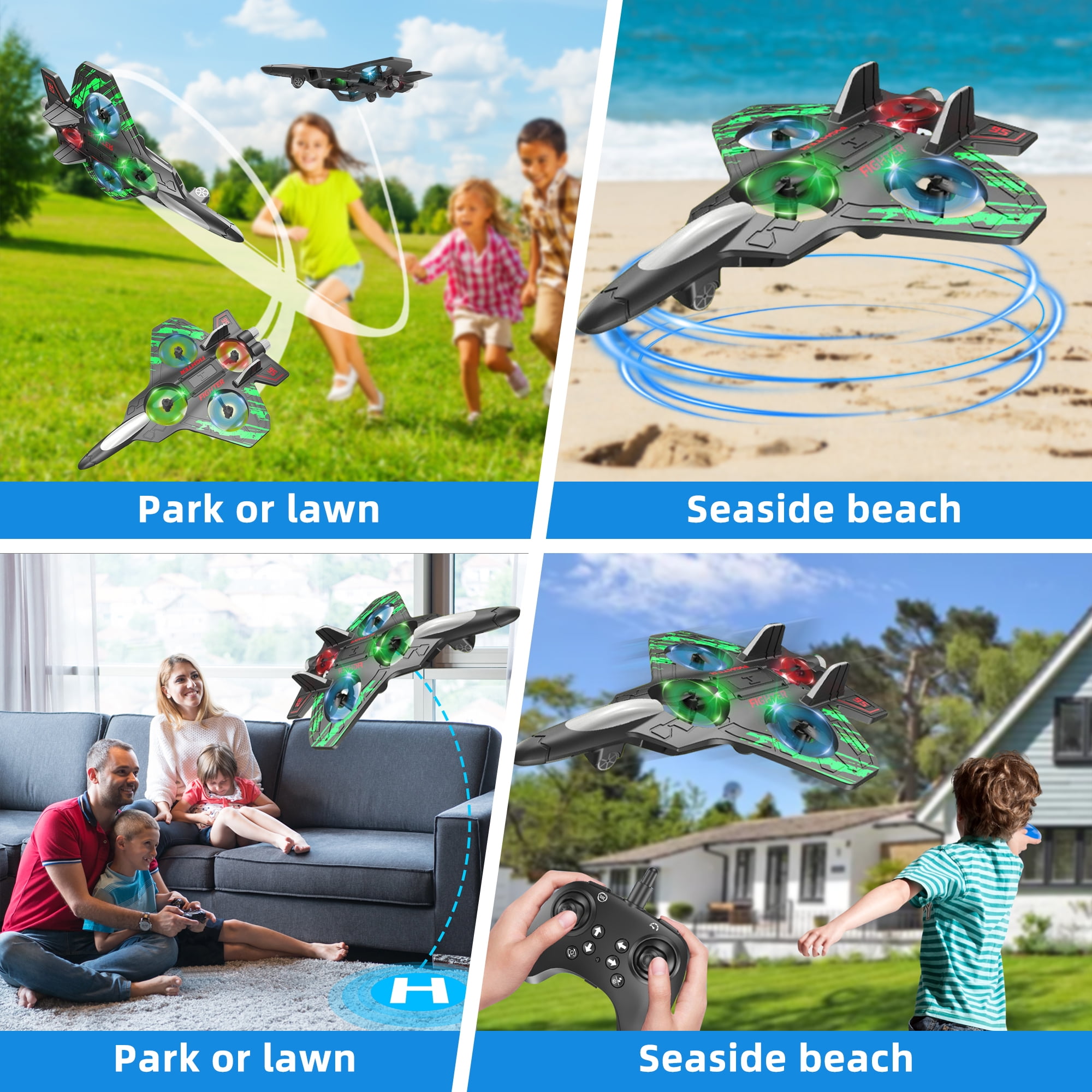 RC Plane Radio Control Helicopter 2.4GHZ Remote Control Airplane 360°Flip Jet Fighter with LED Lights Foam RC Airplanes Helicopter Toy for Kids, Spinning Drone