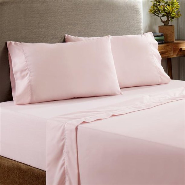 Benzara BM202891 Prato Queen Size Cotton Sheet Set with 400 Thread Count, Pink 4 Piece
