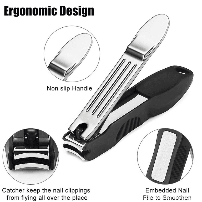 Heldig Nail Clippers with Catcher , 2Pcs Fingernail Clippers Toenail  Clippers Set, No Splash Nail Clipper with Nail File Toe Finger Nail Cutter  for