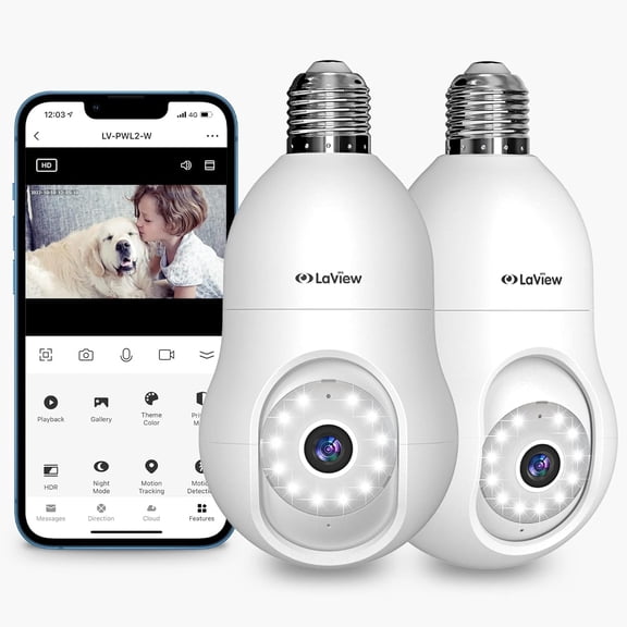 Redtag Camera -  LaView 4MP Bulb Wireless Outdoor Indoor Security Camera 2.4GHz 2 Pack White