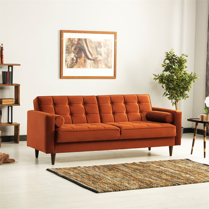Burnt Orange Velvet Sleeper Sofa