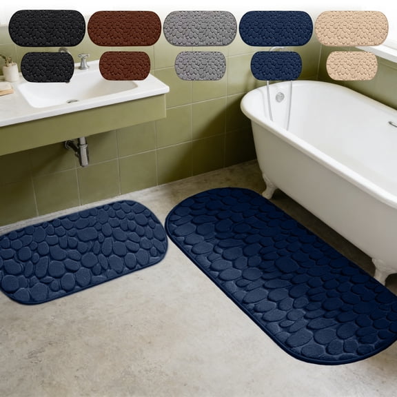 RBCKVXZ 47IN 2 Pieces Memory Foam Bath Mat Set, Cobblestone Bathroom Rugs, Super Water Absorbent, Non Slip, Machine Washable Bathroom Shower Floor Mats