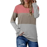 ZXZY Women Casual Long Sleeve Round Neck Colorblock Sweatshirts ...