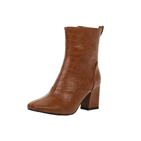 

jsaierl Autumn And Winter Size Women s Boots Thick High-heeled Side Zipper Stone Pattern Short Boots Knight Boots