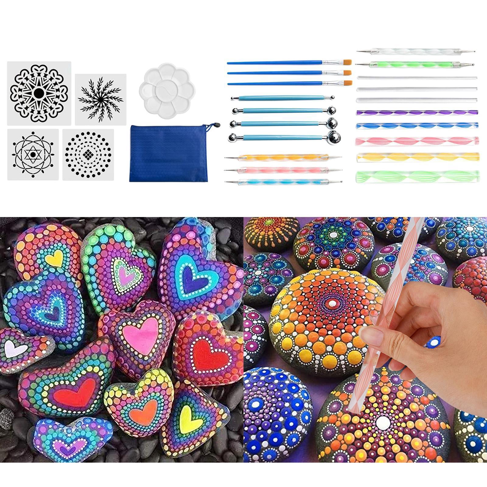 GUOOL 25Pc Mandala Dotting Tools Set Mandala Rocks Painting Kit, Stencil, Mandala Dotting Pen, Paint Tray,Brush Modeling for DIY Mandala Painting Art Crafts