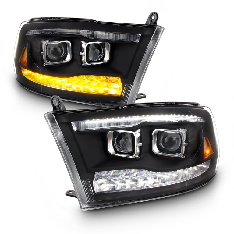 RAM 1500 Light Bar DRL Projector Headlights; Chrome Housing; Smoked Lens (09-18 RAM 1500 w/ Factory Halogen Non-Projector Headlights) - Free Shipping RAM 1500 Light Bar DRL Projector Headlights; Chrome Housing; Smoked Lens (09-18 RAM 1500 w/ Factory Halogen Non-Projector Headlights) - Free Shipping
