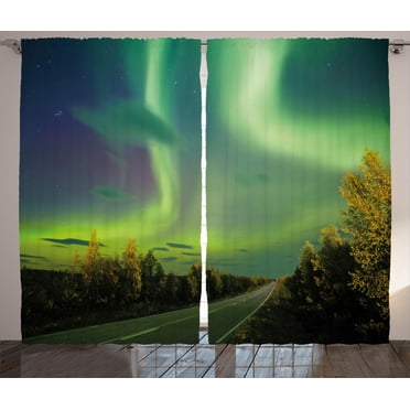 Ambesonne Surreal Curtains 2 Panel Set, Nordic Rays of Sun, 108" x 90", Blue Lime and Fern Green