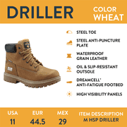 Herman Survivors Professional Series Men's Driller Waterproof 6 in Steel Toe Work Boots, Wheat, Size 11