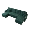thumbnail image 5 of Aukfa 111" U shape Sectional Couch Convertible Sofa Bed with USB &Cupholders, Hide Desktop, 4 Pillows, Pull out Bed&Storage Chaise, Corduroy, Green, 5 of 8