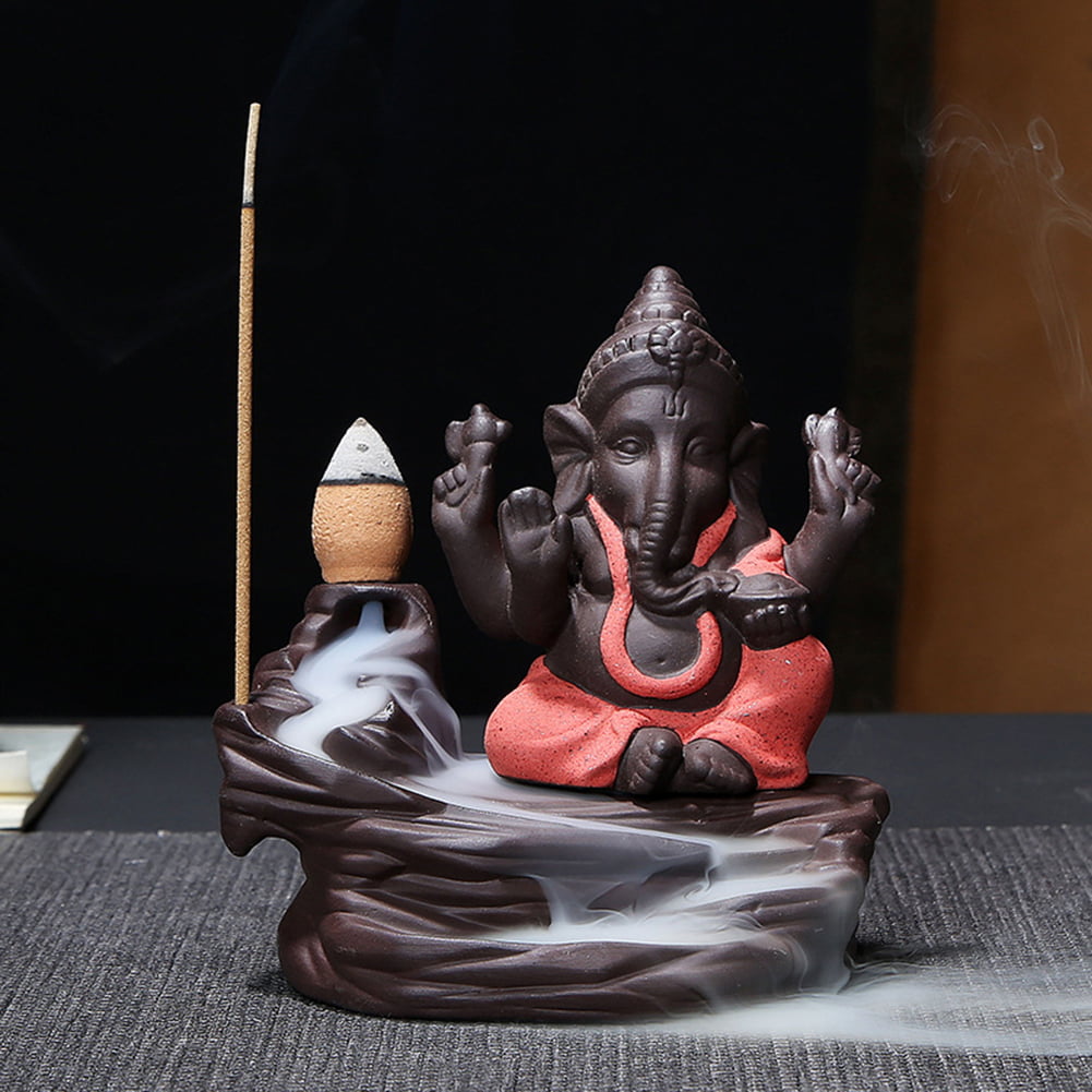 Ganesh Leaf Incense Burner ~ White Metal w/ Ornament