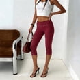 thumbnail image 2 of Lumtrix Women Y2k Low Rise Capris Button Foldover Capri Leggings Split Skinny Cropped Pants Going Out Capris Yoga Pants Wine M, 2 of 5