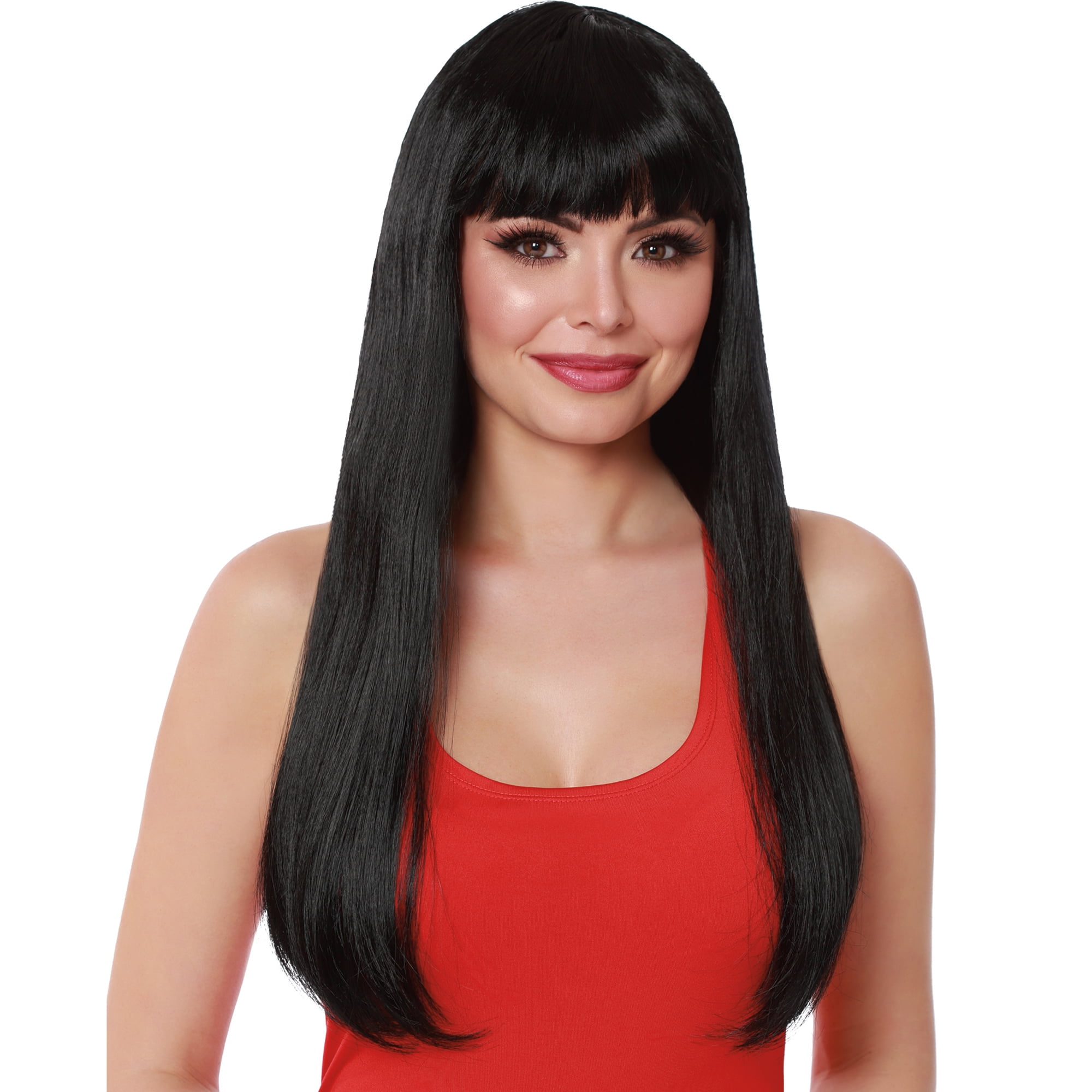 Straight Black Wig with Bangs Adult Women’s Halloween Accessory