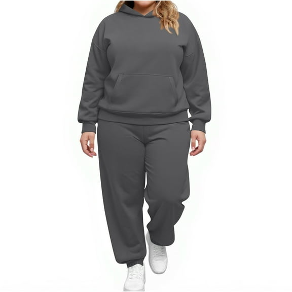 Dwralegc Sweat Suits for Women 2 Piece Hoodie and Sweatpants Solid Color Sweat Pullover Hoodies Jogging Running Pants Set Relaxed Fit Fall Suit with Pockets 2XL