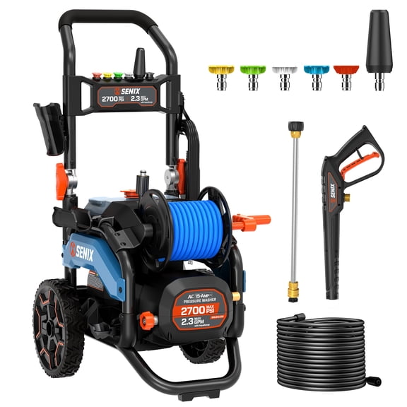 SENIX 2700 PSI 2.3 GPM 15 Amp Brushless Electric Pressure Washer with 6 Nozzles & 110oz Tank,HPWE15-H