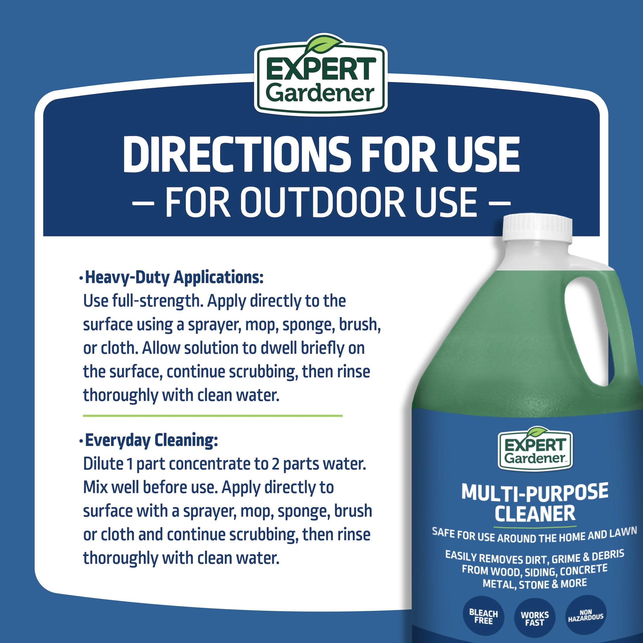 Expert Gardener Multi Purpose Cleaner, 1 Gallon Bottle, Bleach-Free, Fast-Acting