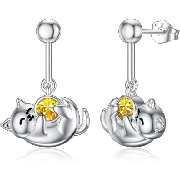 SISGEM Cat Earrings 925 Sterling Silver Cute Earrings Hypoallergenic Nickel Free Earrings for Sensitive Ears Silver Stud Earrings Kawaii Rose Quartz Birthstone Animal Stud Earrings for Women Teen