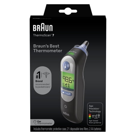 Braun ThermoScan 7 Ear Thermometer, Digital Thermometer for Adults and Children,, FSA & HSA Eligible, Black, IRT6520BUS