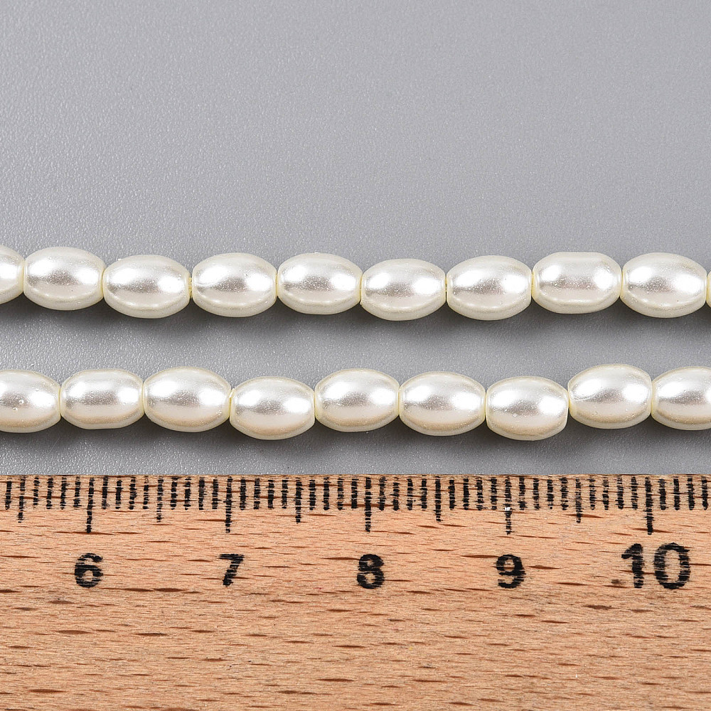 Baking Painted Pearlized Glass Pearl Bead Strands Rice Cornsilk 6x4~4.5mm Hole: 0.9mm about 135~137pcs/strand 31.10~31.61''(79~80.3cm)