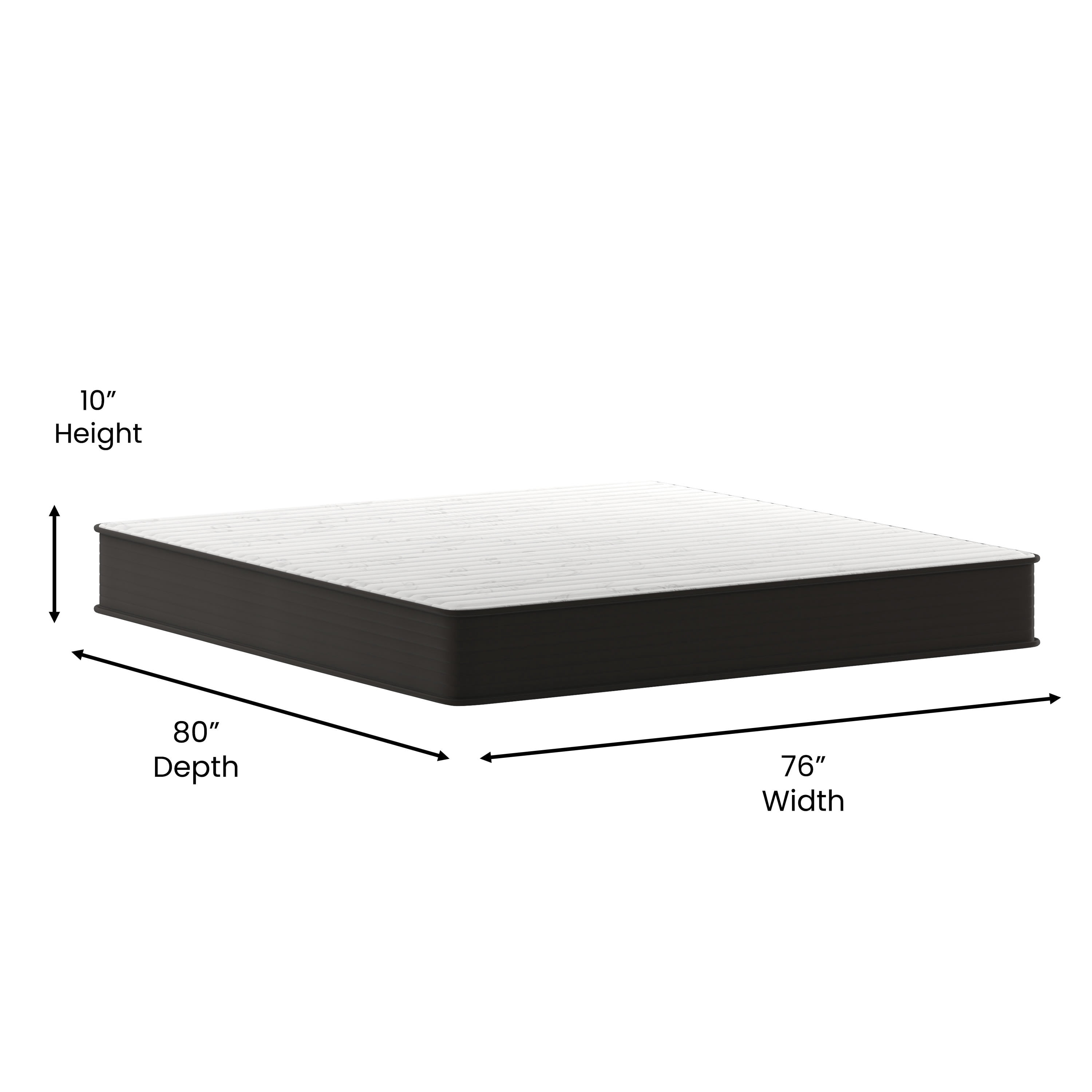 BizChair 10 Inch Hybrid Mattress, King Size High Density Foam and Pocket Spring Mattress in a Box, CertiPur-US Certified Foam, White/Black