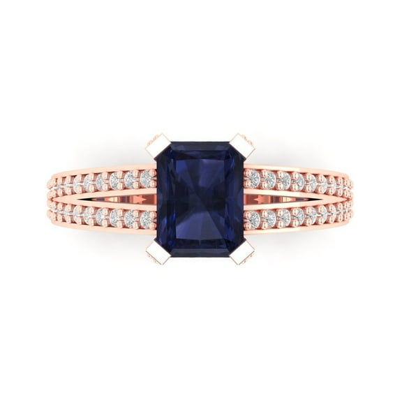 Clara Pucci 14K Rose Gold 2.45ct BlueSapphire Solitaire with Accents Ring