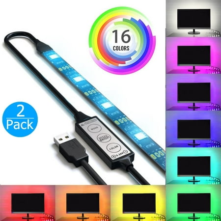 EEEKit USB RGB LED Strip 2-Pack, 5050 LED Lighting Strip for TV Computer Background, Multi Color TV Backlight for HDTV PC