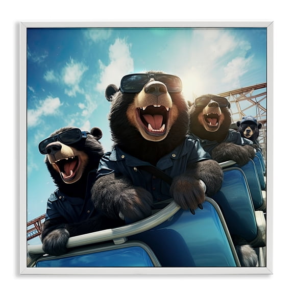 Stupell Industries Eclectic Bears on Rollercoaster White Framed Giclee Art, 17 x 17, by Jim Baldwin