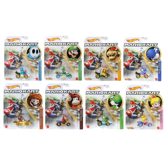 Hot Wheels Mario Kart Die-Cast Character Cars Collection, 8-Pack Set, Nintendo Gaming Characters GBG25-957J