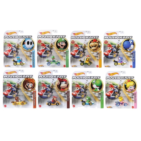Hot Wheels Mario Kart Die-Cast Character Cars Collection, 8-Pack Set, Nintendo Gaming Characters GBG25-957J