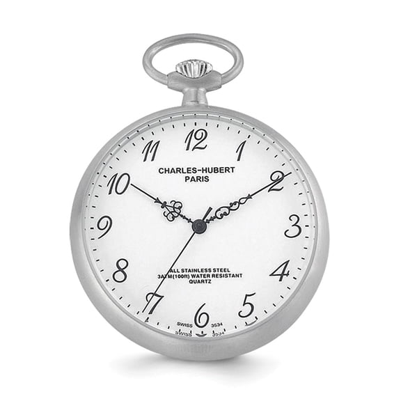 Charles Hubert Solid Stainless White Dial Full Face Pocket Watch; for Adults and Teens; for Women and Men