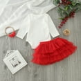thumbnail image 4 of TAIAOJING Girls 2 Piece Outfits Toddler Christmas Winter Long Sleeve Hat Letter Prints Romper Bowknot Skirt With Headband 3Pcs Clothes Set Outfit 3-6 Months, 4 of 7