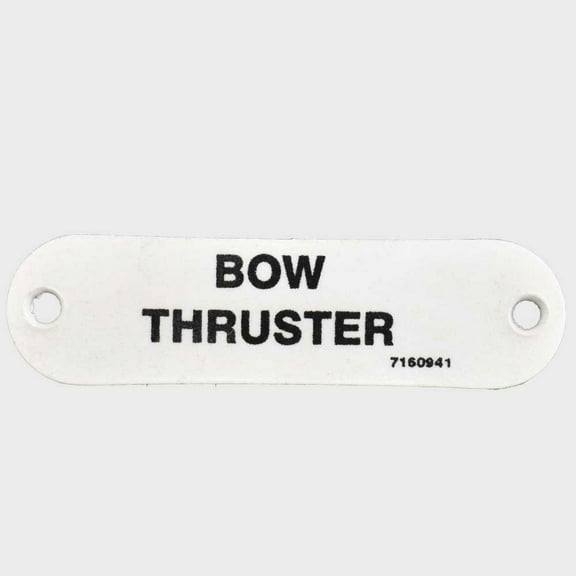 Carver Boat Bow Thruster Label 7160941 | 2 3/4 x 3/4 Inch White Plastic