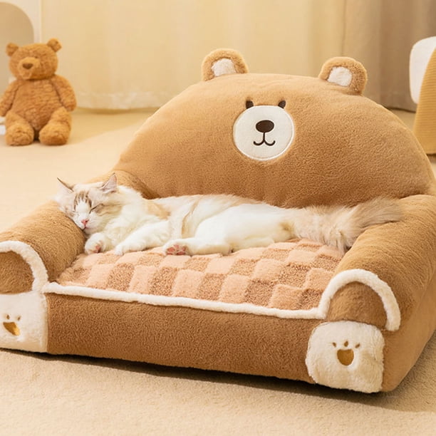 Sofá Cama Para Gatos, Suave, Cálido, Multifuncional, Diseño De Oso Marrón, Acogedoras Camas Para Dormir Para Mascotas, Sofá Cama Para Gatos Para Dormir En Interiores O