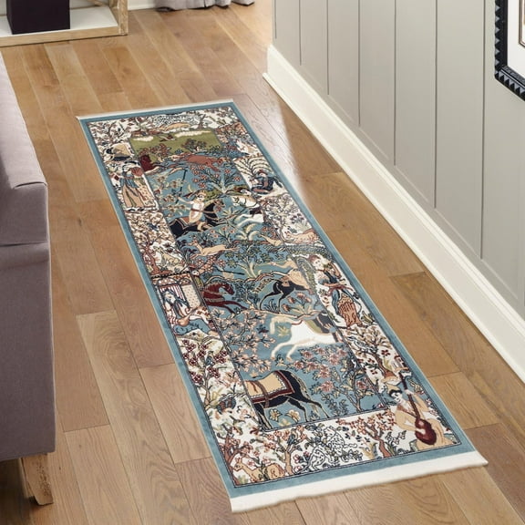 Unique Loom Narenj Collection Area Rug - Birmingham (2' x 8' Runner Blue/Burgundy)