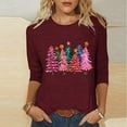 thumbnail image 2 of Bcresic Glitter Merry Christmas Shirts for Womens Cute Bright Xmas Tree Graphic Tshirts Trendy Crewneck 3/4 Sleeve Tops Classic Cotton Pullover Tees Xmas Holiday Tunic T-Shirt Gifts,#02_Wine,Medium, 2 of 4