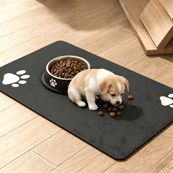 Pet Feeding Mat-Absorbent Dog Mat for Food and Water Bowl-No Stains Quick Dry Dispenser Mat-Dog Accessories Pet Supplies-Water Bowl for Messy Drinkers(Darkgrey,12"x19"
