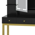 thumbnail image 5 of Dextrus Vanity Desk Set with Light Mirror & Power Outlet, Makeup Table with 3 Drawers, Adjustable Cabinet/Makeup Vanity Stool for Women, Girls - Black, 5 of 10