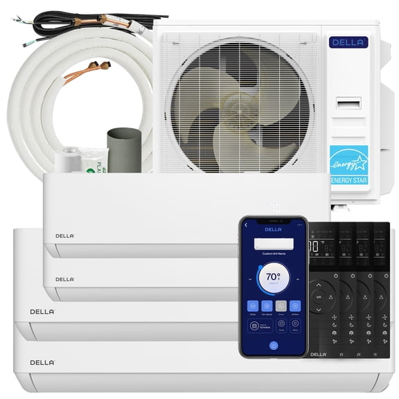 Della 42K BTU ODU 22 SEER2 208-230V Multi Zone Air Conditioner 4 Zone (9K 12K 18K 18K) Mini Split Cools Up to 2950 Sq.Ft, Works with Alexa, Wifi Energy Efficient Pre-Charged Heat Pump Full Set
