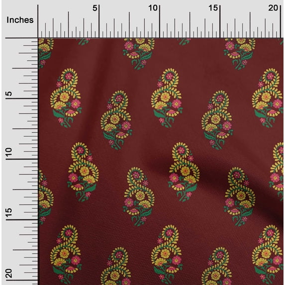 oneOone Cotton Cambric Fabric Leaves|Swirl & Floral Block Printed Fabric 1 Yard 56 Inch Wide