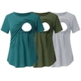 thumbnail image 3 of Youmylove Women Maternity T-Shirt Tee Shirts Short Sleeve Crew Neck Solid Color Asymmetrical Nursed Tops For Breastfeeding 3-Pack Comfy, 3 of 8