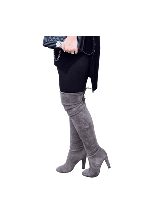  Ermonn Womens Faux Suede Side Zipper Pointed Toe Block Heel  Stretch Over The Knee Thigh High Boots