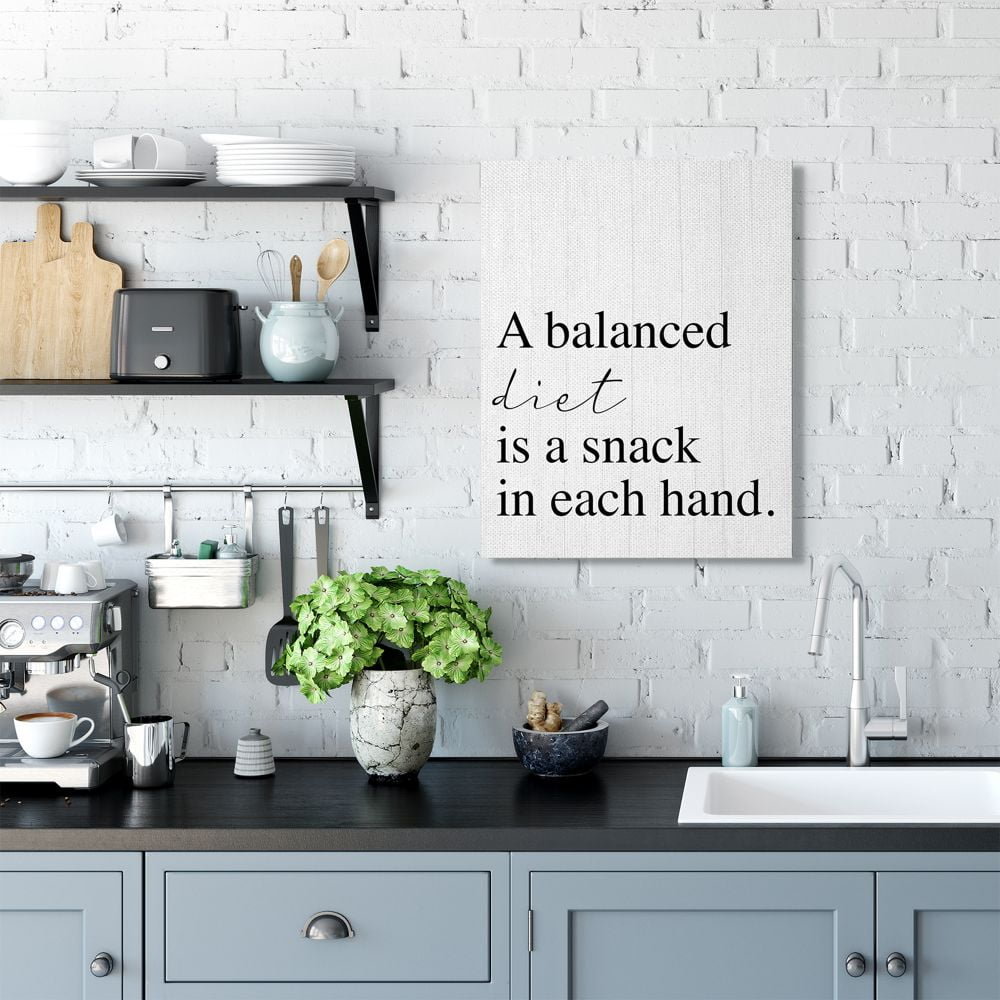 Stupell Industries Balanced Diet is Snacking Humor Kitchen Food Phrase Canvas Wall Art Design by Daphne Polselli, 24" x 30"