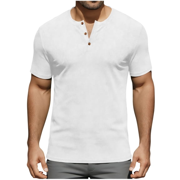 YFNNUP Men's Muscle Henley Shirts Slim Fit Crewnec Knit T-Shirt Gym Workout Athletic Shirt Tees with Button